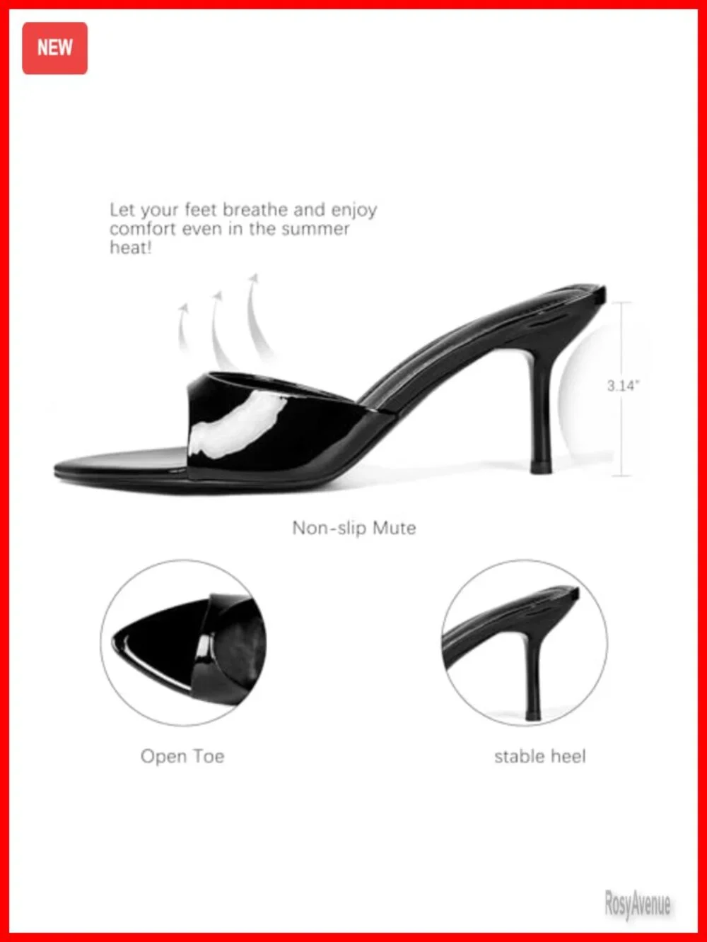 QIV Kitten Heels Pointed Open Toe Mule Heeled Sandals